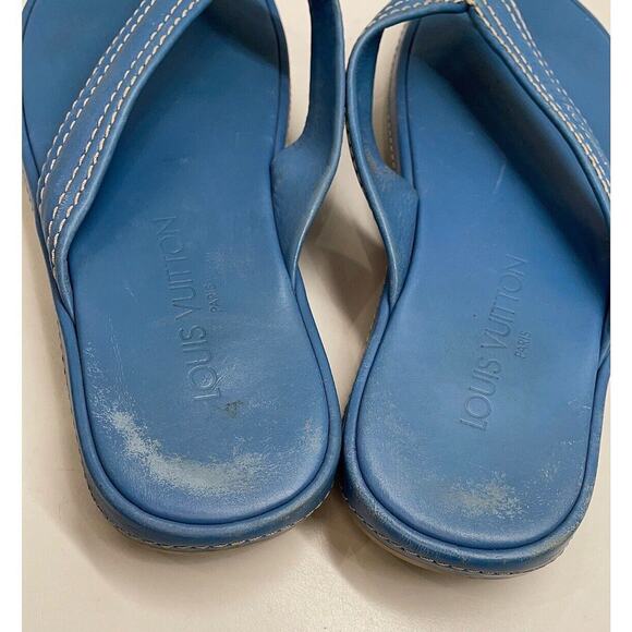 Authentic Gucci Women’s Sandals Blue Leather Embroidered Flip Flop Thong Sz 39 - Picture 6 of 11